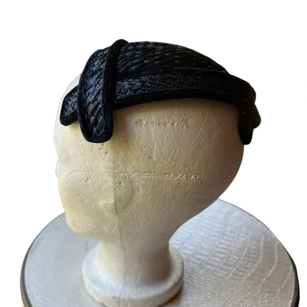 1950s/60s Joal from NY Straw w/Velvet Trim‎ Cocktail Hat - Picture 4 of 8